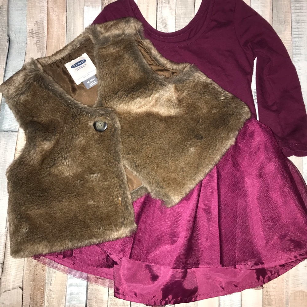 Dress and fur vest set!!
